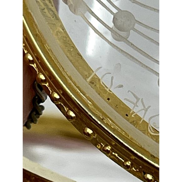 Frosted Crystal Gold Trimmed Hinged Dresser Trinket Box Musical Notes Signed KF - Picture 12 of 13